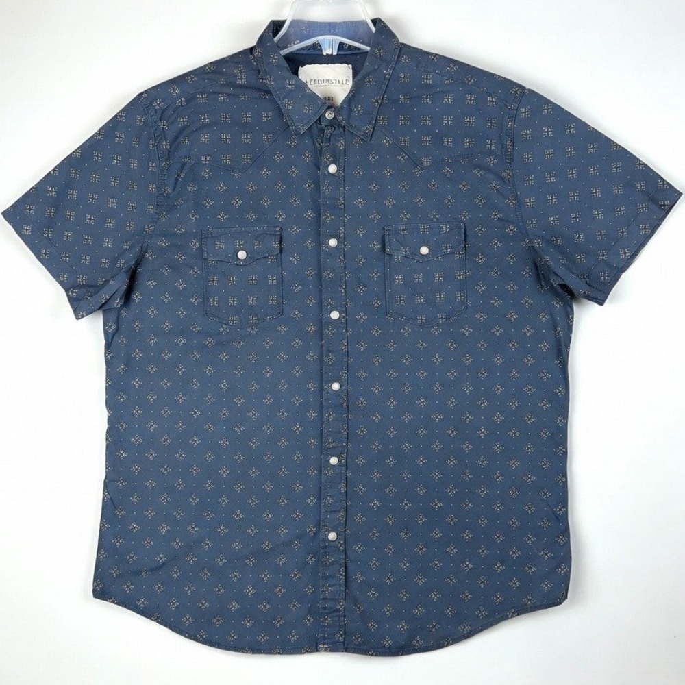 Aeropostale Men's XL Western Snap Button Down Shirt Navy Blue Geometric Casual